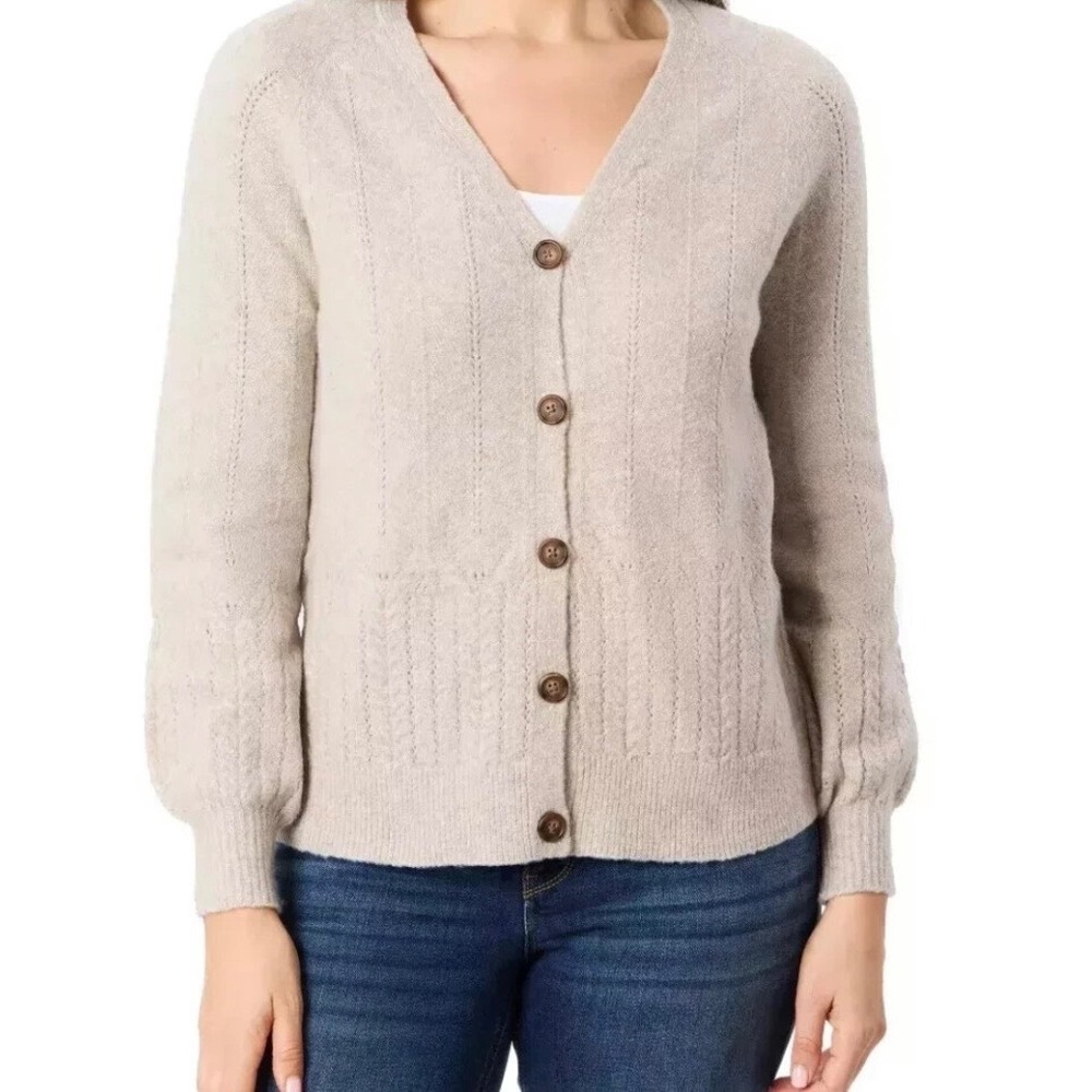 Briggs Women's Beige Knit Cardigan Sweater‎ V-Neck Button Front Size XXL